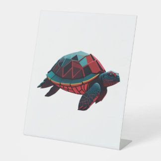 Geometric Sea Turtle Red Pedestal Sign