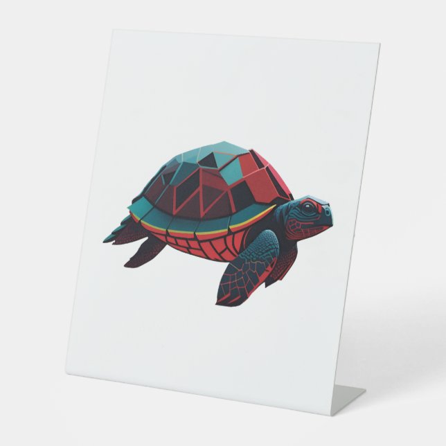 Geometric Sea Turtle Red Pedestal Sign (Front)