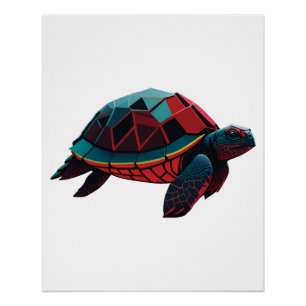 Geometric Sea Turtle Red Poster