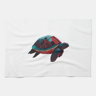 Geometric Sea Turtle Red Tea Towel