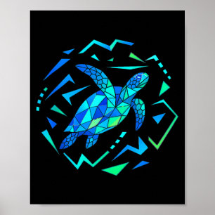 Geometric sea turtle with vibrant patterns tank poster