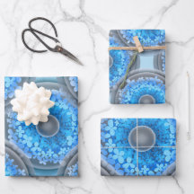 Geometric seamless pattern. Balls and blue flower