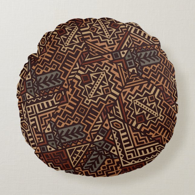 Geometric seamless pattern created in trendy ethni round cushion (Front)
