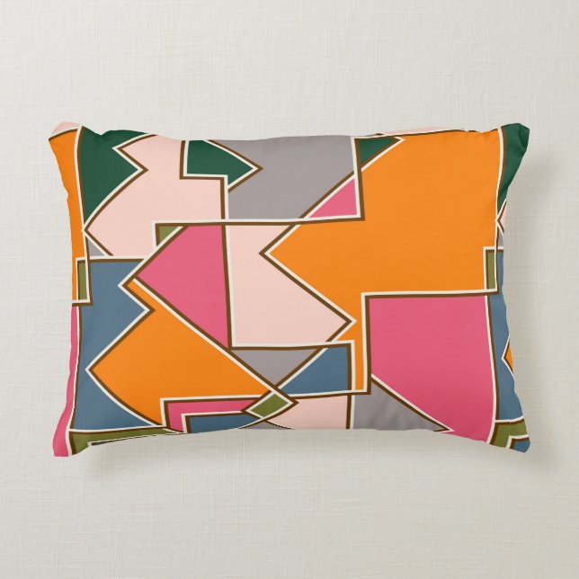 geometric seamless pattern, lines, orange, purple decorative cushion (Front)