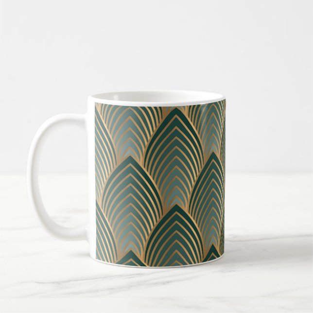 Geometric seamless pattern with golden and green c coffee mug (Left)