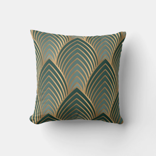 Geometric seamless pattern with golden and green c cushion (Front)