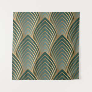 Geometric seamless pattern with golden and green c tapestry