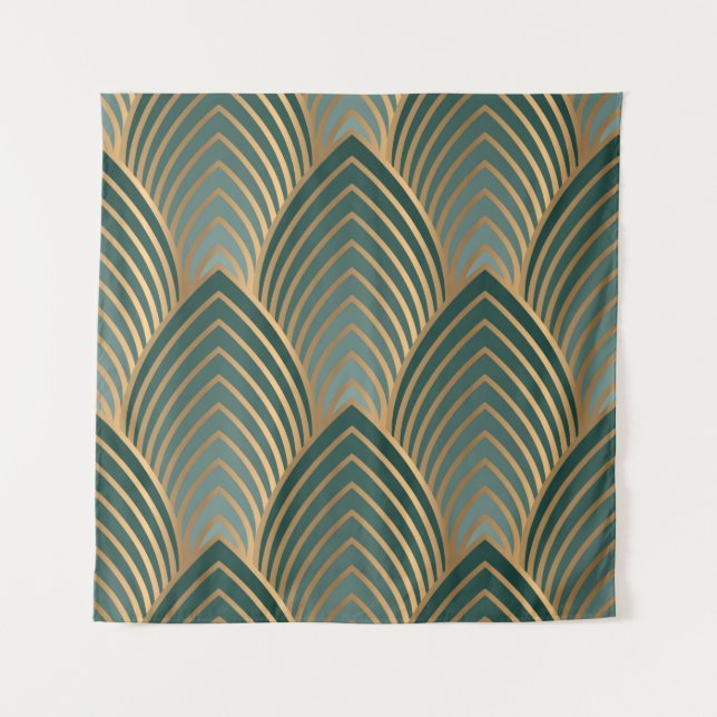 Geometric seamless pattern with golden and green c tapestry (Front)