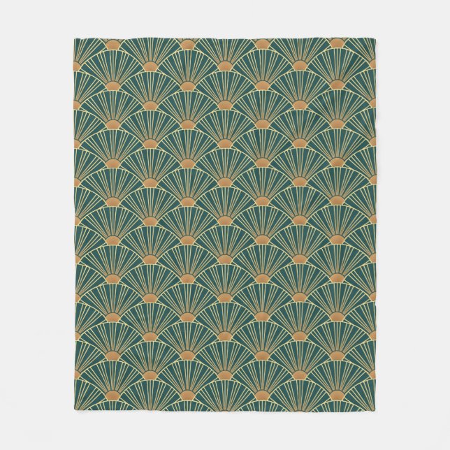 Geometric seamless pattern with golden lines. Gree Fleece Blanket (Front)