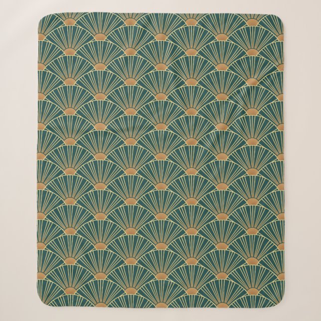 Geometric seamless pattern with golden lines. Gree Sherpa Blanket (Front)