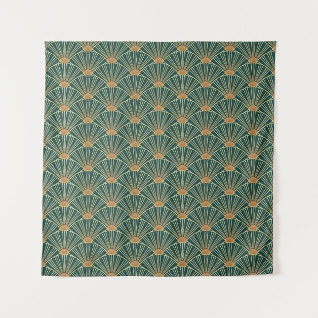 Geometric seamless pattern with golden lines. Gree Tapestry (Front)