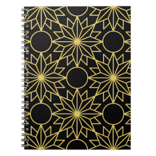Geometric seamless pattern with stylised golden wi notebook