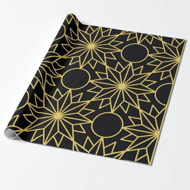 Geometric seamless pattern with stylized golden wi wrapping paper (Unrolled)