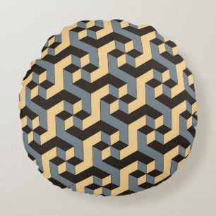 geometric seamless tile with complex rotating cubi round cushion