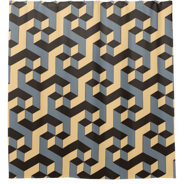 geometric seamless tile with complex rotating cubi shower curtain (Front)