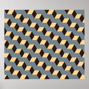 geometric seamless tile with cubic stairs in silve poster