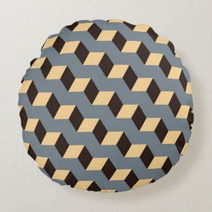 geometric seamless tile with cubic stairs in silve round cushion