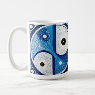 Geometric Serenity: Blue & White Yin Yang Coffee Mug