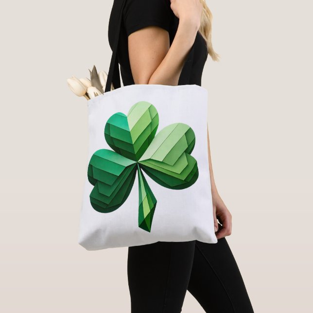 Geometric Shamrock St Patrick's Day Tote Bag (Close Up)