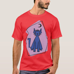Geometric shape dark blue cut cat with black half T-Shirt