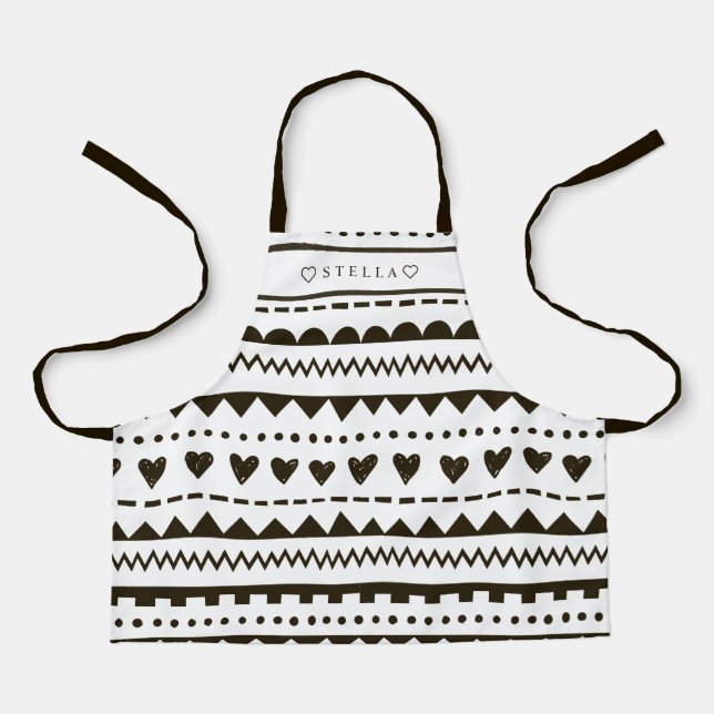 Geometric Shape Pattern Personalised Black & White Apron (Front)