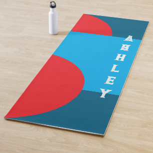 Geometric Shape Yellow Red Blue Personalised Name Yoga Mat
