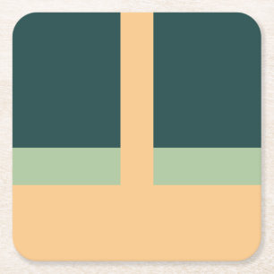 Geometric Shapes Abstract Art Green Apricot Colors Square Paper Coaster