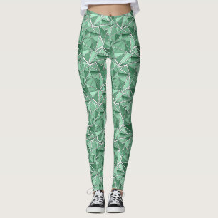 Geometric shapes abstract green pattern leggings