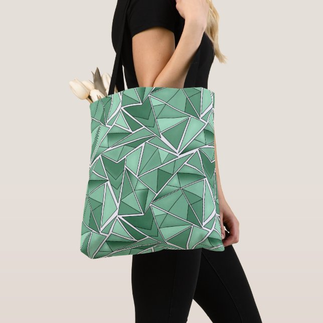 Geometric shapes abstract green pattern  tote bag (Close Up)