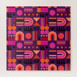 Geometric Shapes Abstract Seamless Pattern. Jigsaw Puzzle