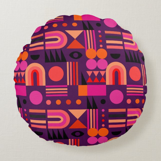 Geometric Shapes Abstract Seamless Pattern. Round Cushion (Front)