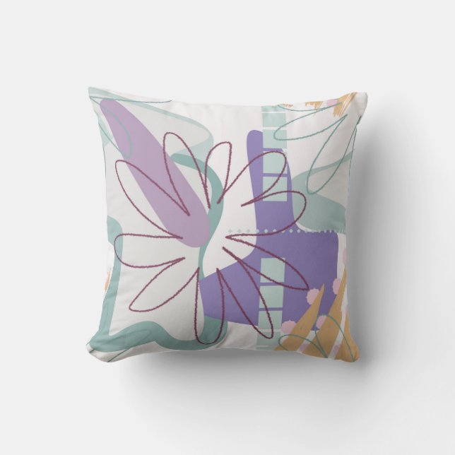 Geometric shapes and flowers on white. cushion (Front)