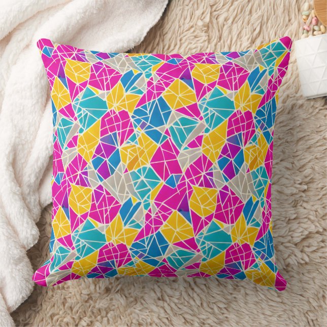 Geometric Shapes and Lines in Vibrant Colour Cushion (Blanket)