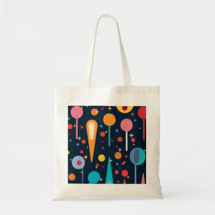 Geometric Shapes and Stars on Black Background Tote Bag