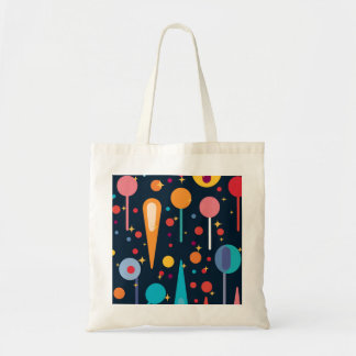 Geometric Shapes and Stars on Black Background Tote Bag