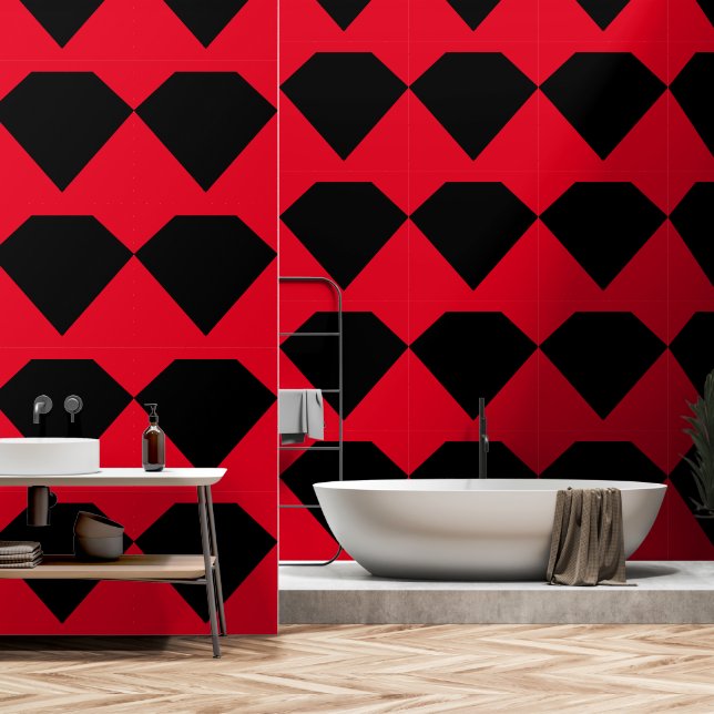 Geometric Shapes Black Red Diamond Wallpaper (Bathroom)