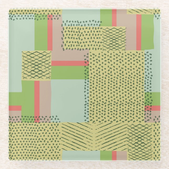 Geometric Shapes: Brush Stroke Pattern. Glass Coaster (Front)