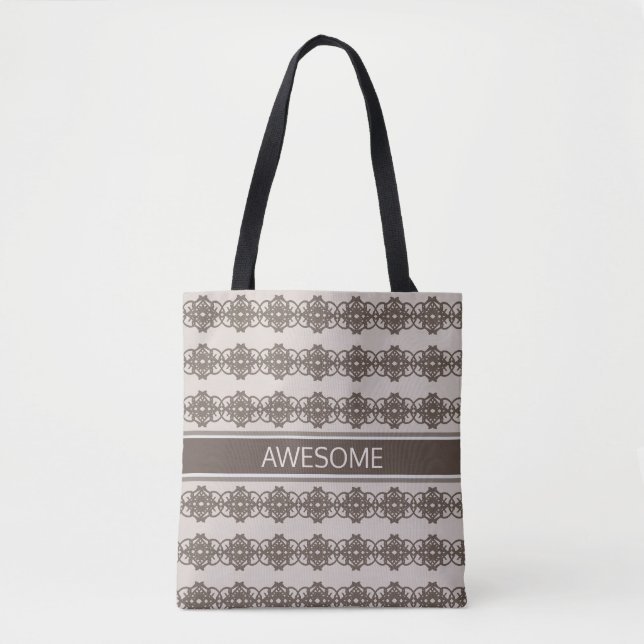 Geometric shapes & calligraphy on brown & beige tote bag (Front)
