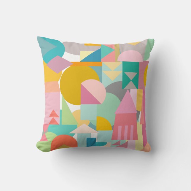 Geometric Shapes Collage in Fun Bright Colours Cushion (Front)