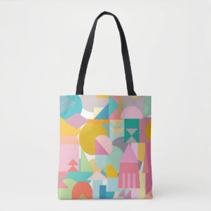 Geometric Shapes Collage in Fun Bright Colours Tote Bag