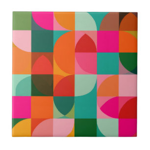 Geometric Shapes Colourful Abstract Pattern Retro Ceramic Tile