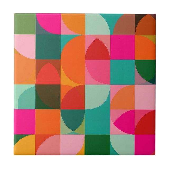 Geometric Shapes Colourful Abstract Pattern Retro Ceramic Tile (Front)