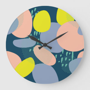 Geometric Shapes: Colourful Memphis Style Large Clock