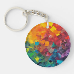 Geometric shapes in rainbow colours key ring