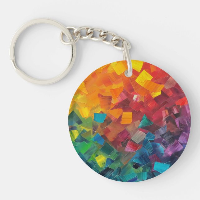 Geometric shapes in rainbow colours key ring (Front)