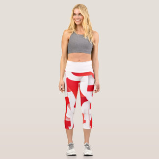 🔴 Geometric Shapes in Red and White ⚪ Capri Leggings