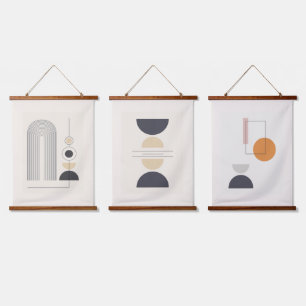 Geometric shapes in three compositions hanging tapestry