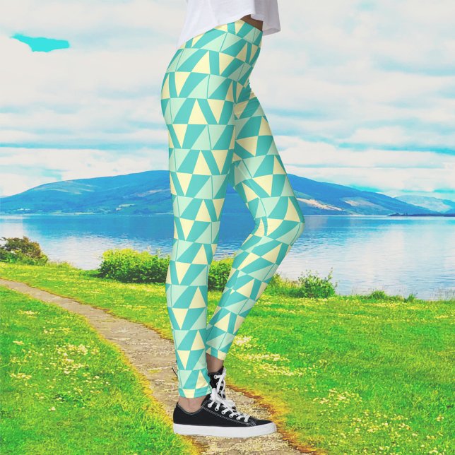  Geometric Shapes in Turquoise and Yellow Leggings (Creator Uploaded)