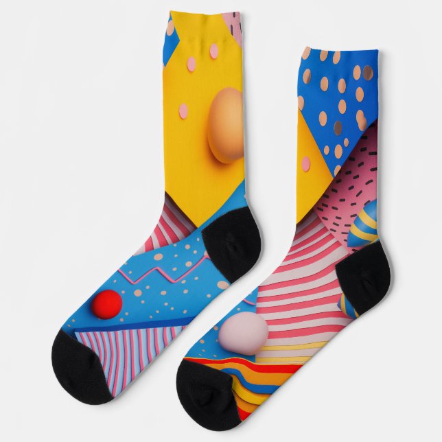 Geometric shapes in vibrant colours and shapes socks (Left)