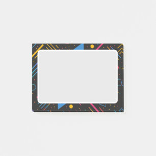 Geometric shapes, lines, dots in vibrant colours post-it notes